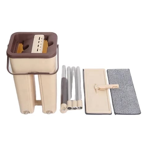 Professional Home Squeeze Flat Floor Mop & Bucket Set – 2 Washable Microfiber Pads
