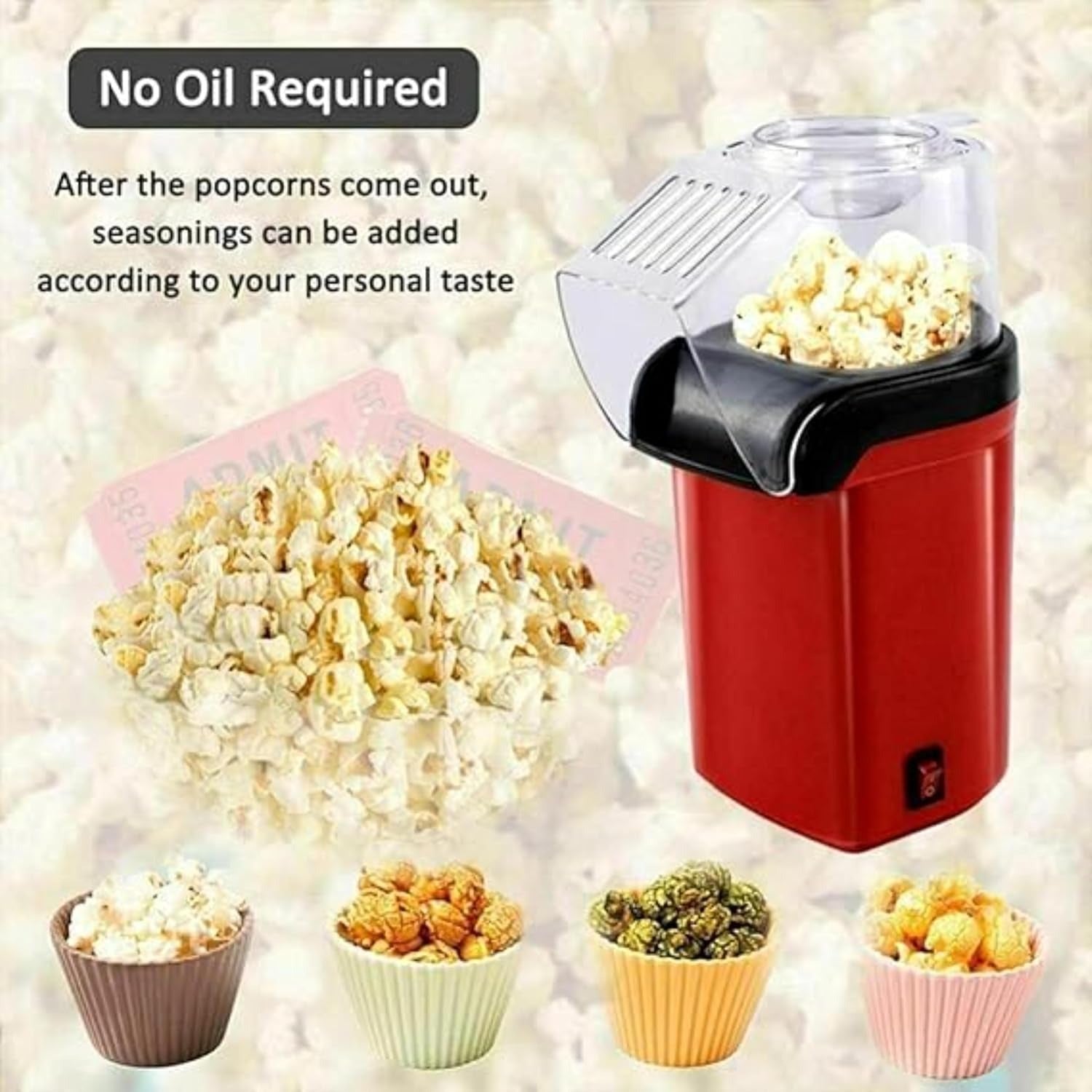 Mini Home Popcorn Maker – Hot Air Popcorn Machine with Measuring Cup & Removable Lid