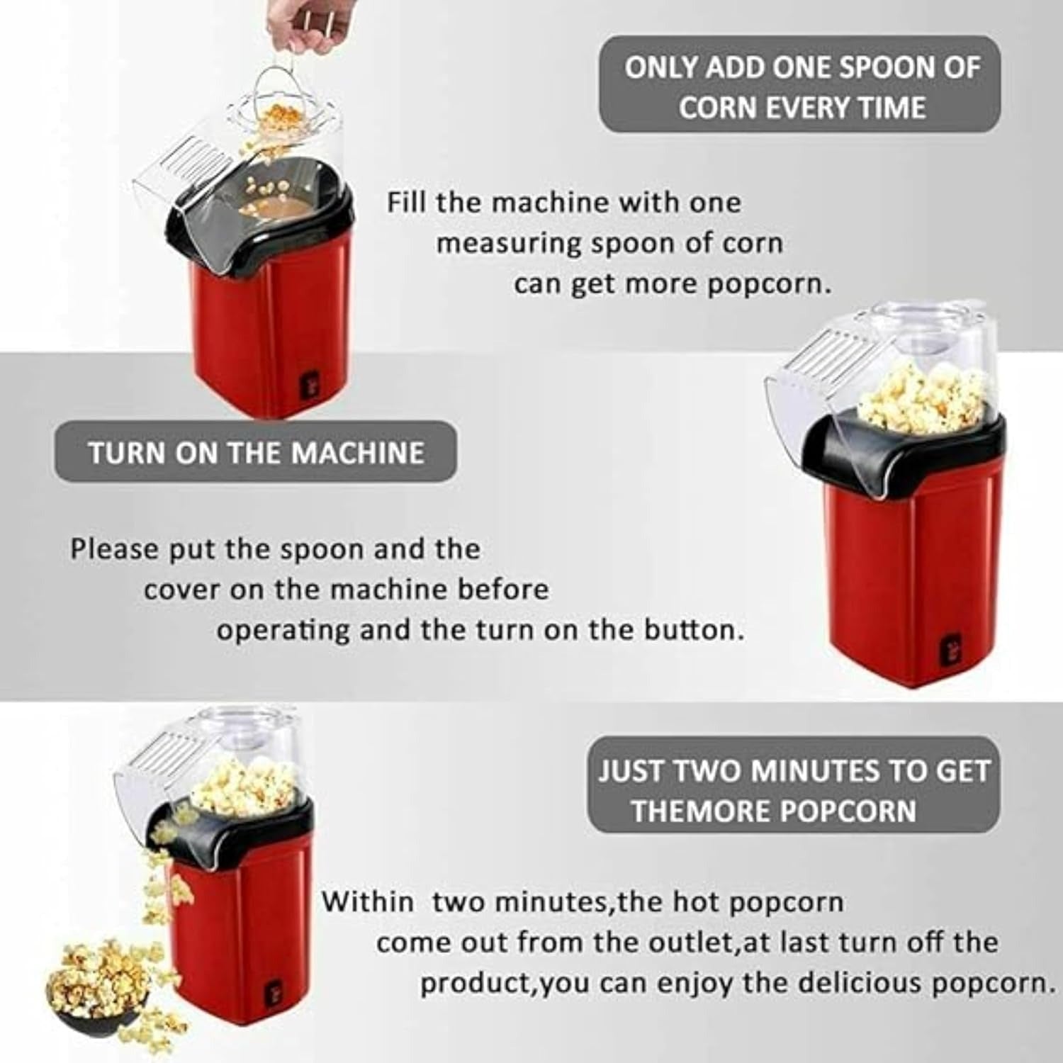 Mini Home Popcorn Maker – Hot Air Popcorn Machine with Measuring Cup & Removable Lid